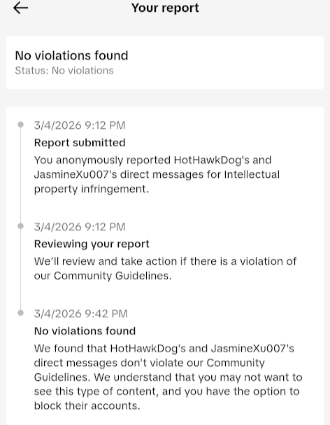 TikTok response: No violations found